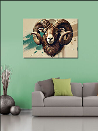 Kanvas Tablo Boynuzlu Koç Portresi