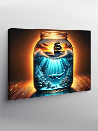 Kanvas Tablo Şişede Gemi Çizimi