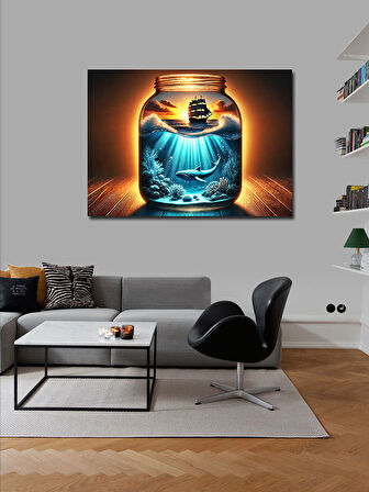 Kanvas Tablo Şişede Gemi Çizimi