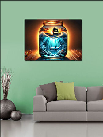 Kanvas Tablo Şişede Gemi Çizimi