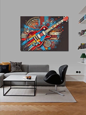 Kanvas Tablo Ritimdeki Kırmızı Gitar