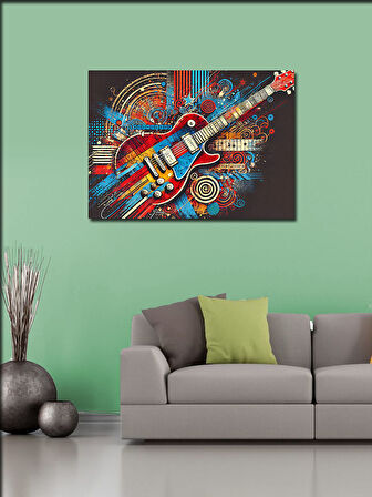 Kanvas Tablo Ritimdeki Kırmızı Gitar
