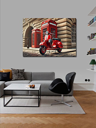 Kanvas Tablo Retro Vespa Ve Telefon Kulübesi