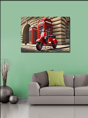 Kanvas Tablo Retro Vespa Ve Telefon Kulübesi