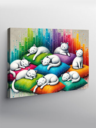 Kanvas Tablo Neon Hayallerde Yatan Kediler
