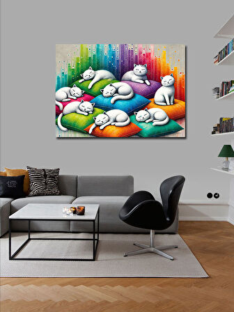 Kanvas Tablo Neon Hayallerde Yatan Kediler