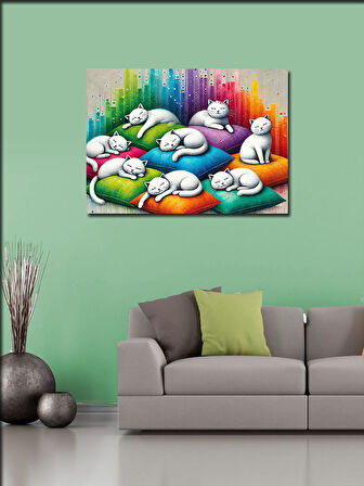 Kanvas Tablo Neon Hayallerde Yatan Kediler