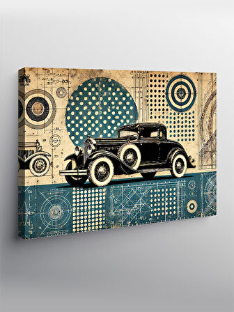 Kanvas Tablo Retro Araba Ve Geometrik Sanat