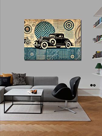 Kanvas Tablo Retro Araba Ve Geometrik Sanat