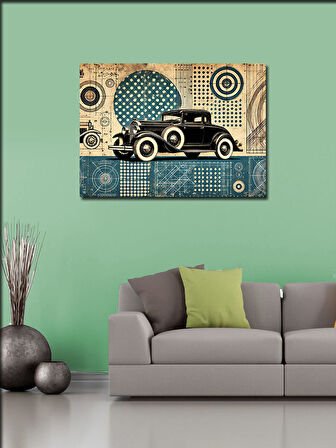Kanvas Tablo Retro Araba Ve Geometrik Sanat