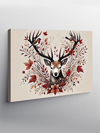 Kanvas Tablo Asil Geyik Ve Çiçekler