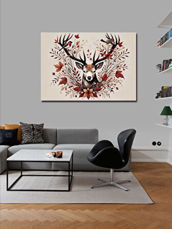 Kanvas Tablo Asil Geyik Ve Çiçekler