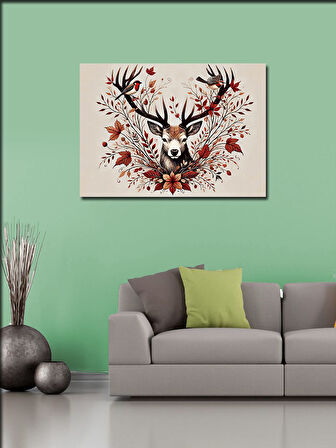 Kanvas Tablo Asil Geyik Ve Çiçekler