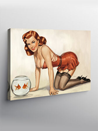 Kanvas Tablo Retro Pin-Up Ve Altın Balık