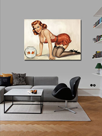 Kanvas Tablo Retro Pin-Up Ve Altın Balık