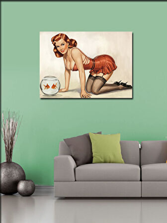 Kanvas Tablo Retro Pin-Up Ve Altın Balık