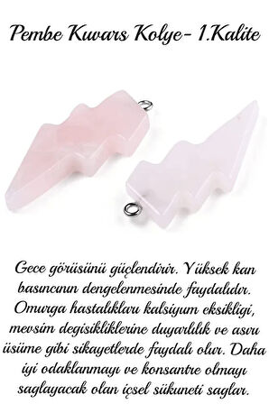 Sertifikalı Şimşek Model Pembe Kuvars Taşı Kolye - Aaa+ Kalite