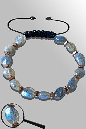 Sertifikalı Amorf Model Gerçek Labradorit Taşı Bileklik - Ayarlamalı