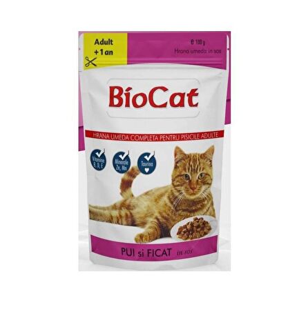 Biocat Tavuk ve Ciğerli Yetişkin Kedi Yaş Maması 100 GrX2