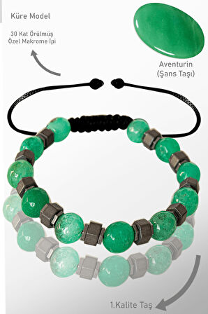 Sertifikalı Gerçek Hematit - Fasetli Aventurin Taşı Bileklik