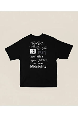 Red Midnights 1989 Albüm İsimleri Yazılı Unisex Tişört, Oversize Şarkıcı Taylor Swift Tişört