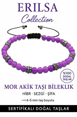 Sertifikalı Terahertz - Mor Akik Taşı Bileklik - İnce Model İç Huzur ve Konsantrasyon
