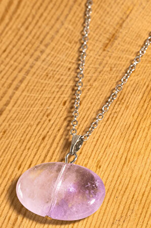 Sertifikalı Oval Model Ametist Taşı Kolye