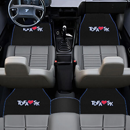  Mavi Kenarlı 5'li Araç Oto Halı Paspas Seti - Ön Arka Takım Siyah Araba Taban Paspas