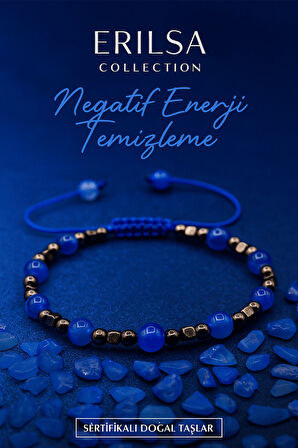 Sertifikalı Negatif Enerji Temizleme Bilekliği – Mavi Akik ve Terahertz – 6 mm