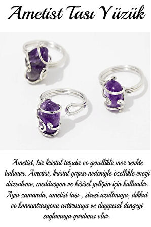 Sertifikalı Gümüş Rokoko Model Ametist Taşı Yüzük - Ayarlamalı