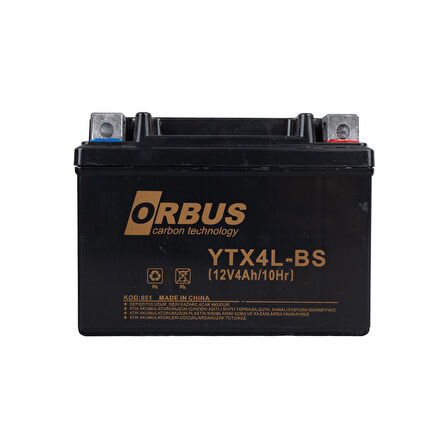 Orbus Motosiklet Aküsü 12 Volt 4 Amper Yeni Tarihli Taze Akü 114x66x88 mm 1.6 Kg