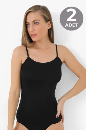 Premium Şın Akıllı Günlük Giyim Modern Stil Kadın Siyah Bambu İp Askılı Atlet 2'li Paket