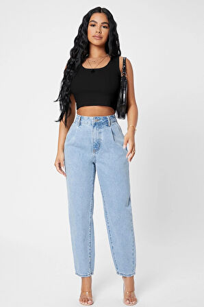 Kadın Siyah Kare Yaka Crop Top Bluz
