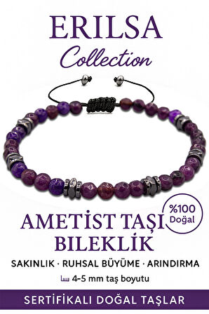 Sertifikalı Fasetli AAA+ Terahertz ve Ametist İnce Model Bileklik – Ruhsal Huzur