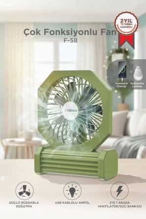 Premium Ev Göstergeli Masa Şarjlı Masaüstü Vantilatör Powerbank 3600 Mah F58