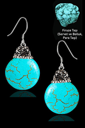 Sertifikalı Zirkon Taşlı Para Model Firuze Taşı Küpe (Turkuaz Taşı)