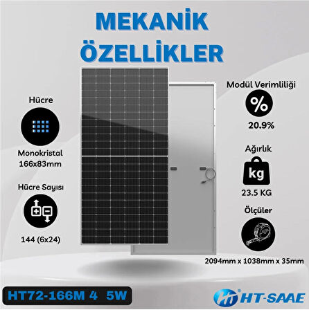 HT-SAAE Ht72-16M 435 Watt Beyaz Arka Yüz Güneş Enerji Paneli Half-cut Yüksek Verimli A Class