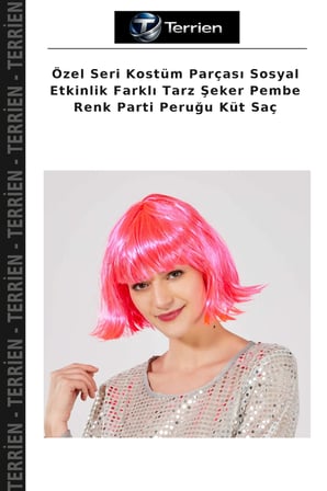 Özel Seri Kostüm Parçası Sosyal Etkinlik Farklı Tarz Şeker Pembe Renk Parti Peruğu Küt Saç