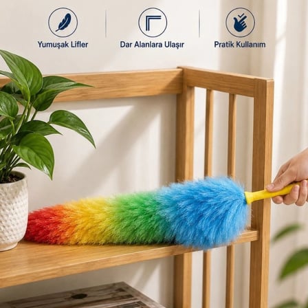 Yumuşak Lifli Peluş Toz Alma Fırçası - Renkli Püsküllü 1 Adet Ev Temizlik Aparatı BX-313585