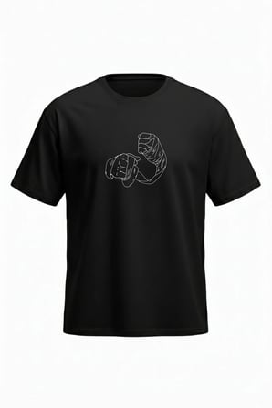 Yumruk T-Shirt - Siyah Baskılı Oversize Bisiklet Yaka Kısa Kol Bol
