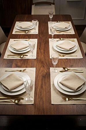 12 Parça Masa Düzenleme Seti – 6’lı Amerikan Servis + 6’lı Peçete – Premium Kumaş, Şık Sofra Takımı