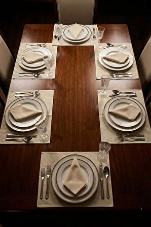 12 Parça Masa Düzenleme Seti – 6’lı Amerikan Servis + 6’lı Peçete – Premium Kumaş, Şık Sofra Takımı