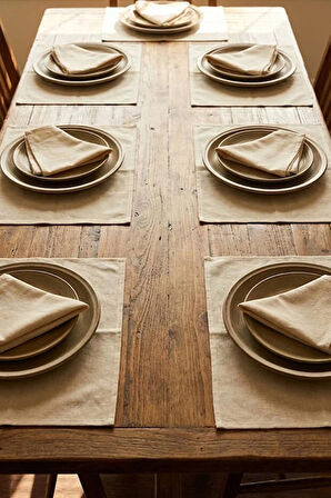 12 Parça Masa Düzenleme Seti – 6’lı Amerikan Servis + 6’lı Peçete – Premium Kumaş, Şık Sofra Takımı