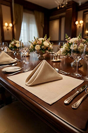 12 Parça Masa Düzenleme Seti – 6’lı Amerikan Servis + 6’lı Peçete – Premium Kumaş, Şık Sofra Takımı