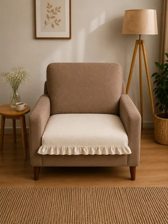 Fırfırlı Ham Bez Koltuk Örtüsü Tekli Berjer ve Kanepe Koruyucu Krem 90 cm x 110 cm