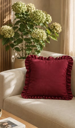 1 Adet Bordo Fırfırlı Dekoratif Kırlent Kılıfı %100 Pamuk 45x45 cm