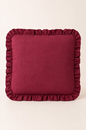 1 Adet Bordo Fırfırlı Dekoratif Kırlent Kılıfı %100 Pamuk 45x45 cm