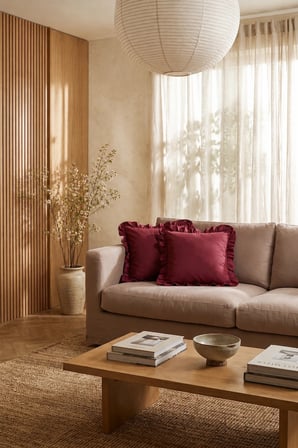2’li Bordo Fırfırlı Dekoratif Kırlent Kılıfı %100 Pamuk 45x45 cm
