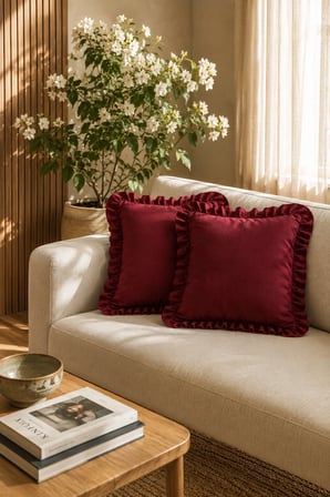 4’lü Bordo Fırfırlı Dekoratif Kırlent Kılıfı %100 Pamuk 45x45 cm