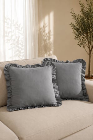 2’li Antrasit Fırfırlı Dekoratif Kırlent Kılıfı %100 Pamuk 45x45 cm